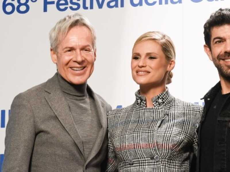 Claudio Baglioni, Michelle Hunziker, Pierfrancesco Favino (foto LaPresse)
