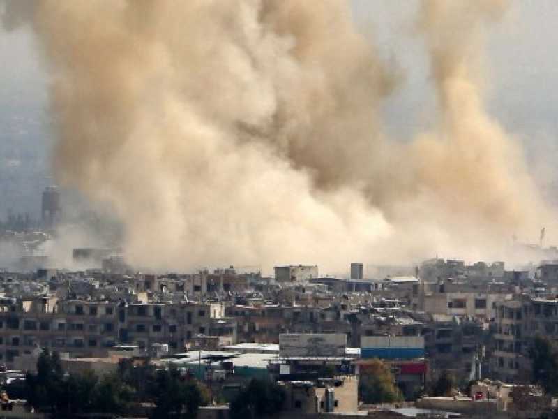 Le citt&agrave; di Arbin e Harasta, nella periferia nord-orientale di Damasco, il 21 febbraio 2018. Foto AFP 
