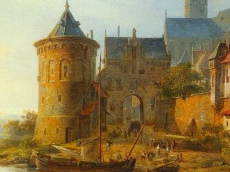 Cornelius Springer, "Veduta di una citt&agrave; lungo il Reno", 1841 (collezione privata)
