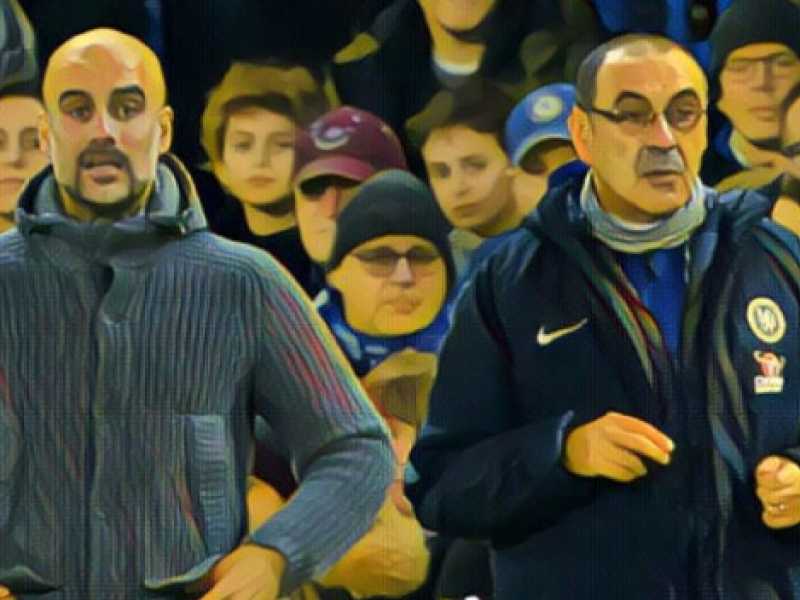 Oggi Sarri e Guardiola si affronteranno in Premier League (Illustrazione Il Foglio)