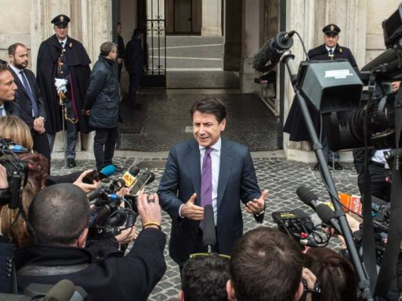 Giuseppe Conte a Palazzo Chigi per il vertice sulla Tav (foto LaPresse)