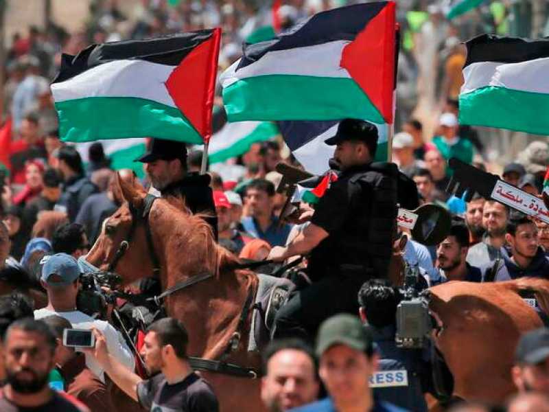 Manifestazione palestinese in occasione dell'ultima nakba, il 15 maggio scorso. Foto LaPresse