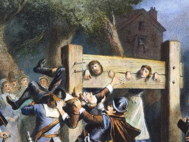 Puritans Pillory, 17th CENT. The use of the pillory to enforce Puritan morality in colonial New England lithograph, 19th century