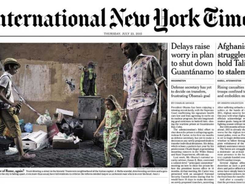 La prima pagina del New York Times sul degrado di Roma