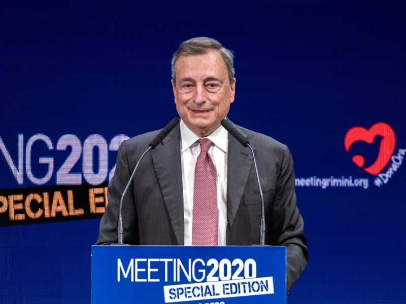 Mario Draghi, ex presidente della Bce, durante il suo discorso al meeting di Rimini (foto Meeting2020)