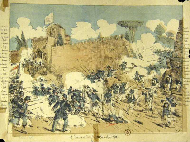 La breccia di Porta Pia in una litografia d'epoca