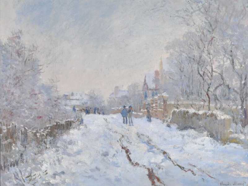 Claude Monet, &ldquo;Snow Scene at Argenteuil,&rdquo; 1875, 71.1 x 91.4 cm, National Gallery (Wikimedia)<br />