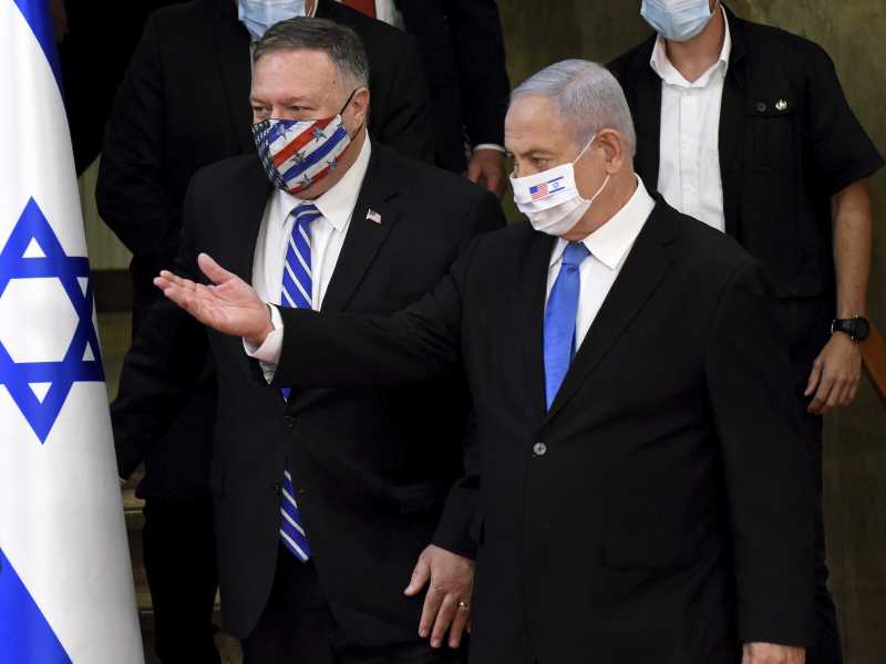 Mike Pompeo in conferenza stampa con Benjamin Netanyahu a Gerusalemme (LaPresse)&nbsp;<br />
