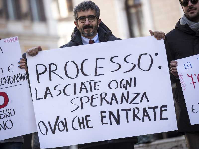 Presidio contro il blocco della prescrizione previsto dalla riforma Bonafede, a Roma nel 2020 (LaPresse)&nbsp;<br />