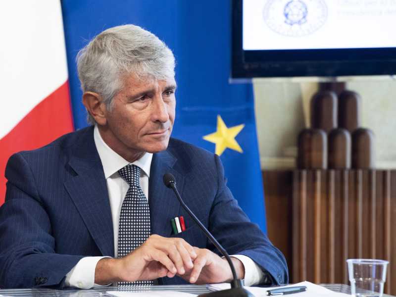 Andrea Abodi, durante la presentazione del piano "Sport &amp; Periferie" presso la sala dei Galeoni di Palazzo Chigi a Roma, 20 giugno 2019. (Ansa/Claudio Peri)<br />