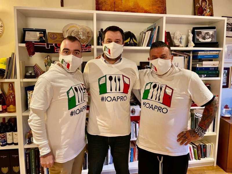 Salvini con i referenti di &ldquo;Io Apro&rdquo;, ristoratori che chiedono di poter tornare ad aprire le proprie attivit&agrave;&nbsp;<br />