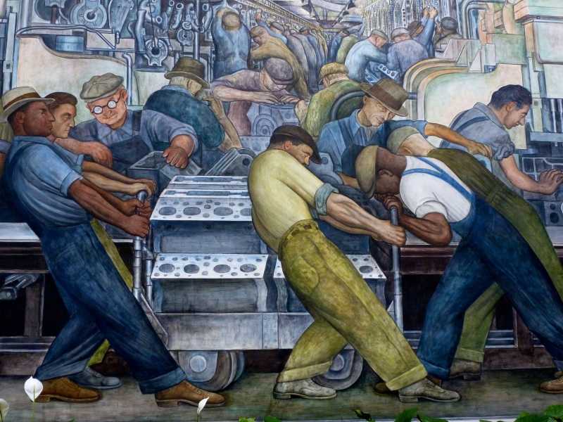 Dettaglio dell'affresco di Diego Rivera, Detroit Industry Murals <br />