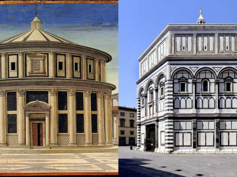Il Battistero della <em>Citt&agrave; ideale</em> e quello della citt&agrave; reale in lockdown. Mai cos&igrave; vicina al modello, eppure lontana dal vissuto (foto: Wikimedia/LaPresse)