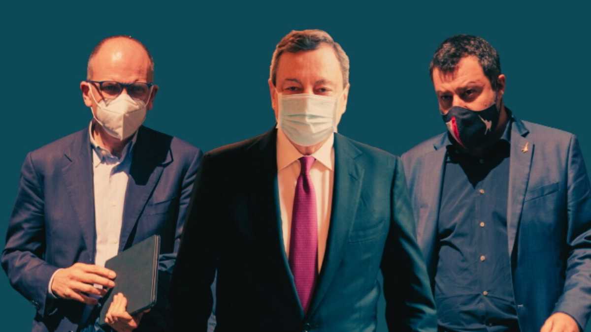 Immagine di Draghi fa il Recovery, Salvini&Letta fanno schiuma
