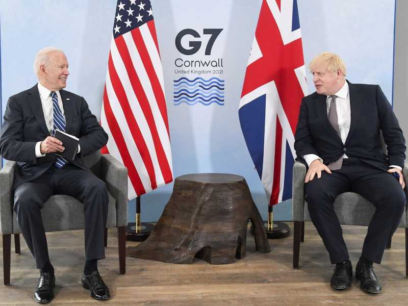 Il presidente americano Joe Biden e il primo ministro inglese Boris Johnson (LaPresse)&nbsp;<br />