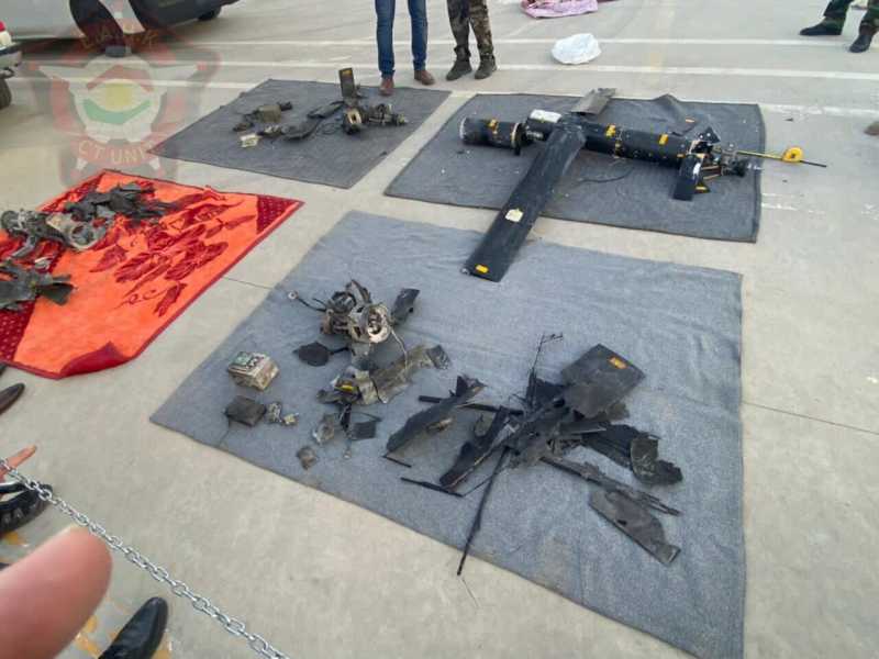 Immagine dei resti di un drone iraniano scattata dalle forze di sicurezza del Kurdistan<br />&nbsp;<br />