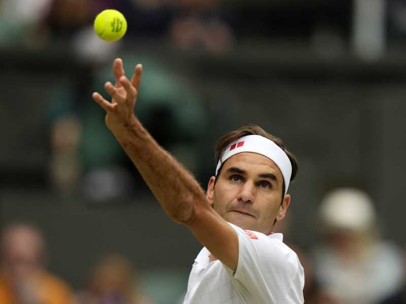 Lo svizzero Roger Federer a Wimbledon, sabato 3 luglio 2021 (AP Photo / Alastair Grant)&nbsp;<br />