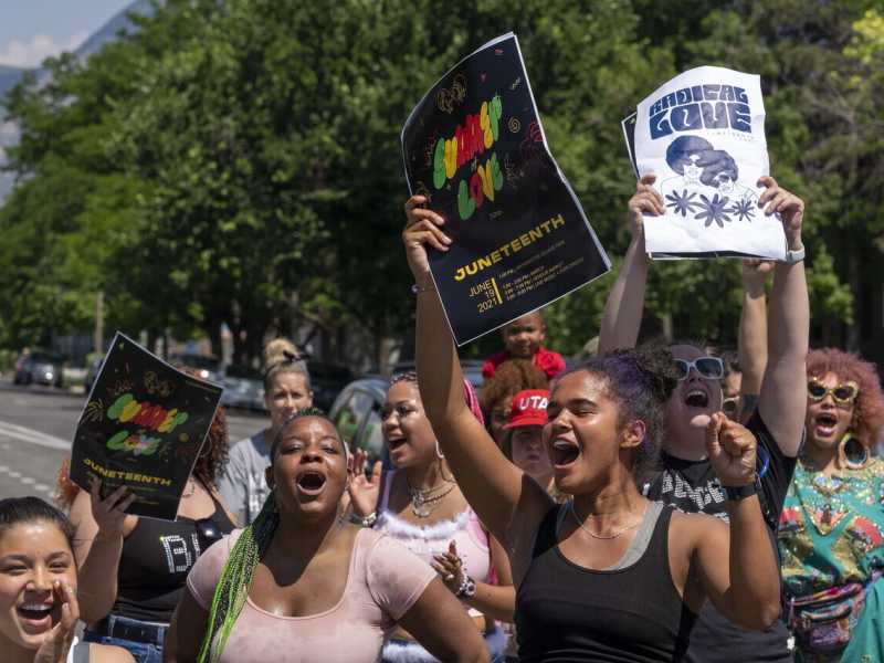 Black Lives Matter a Salt Lake City per la celebrazione del Juneteenth, l'abolizione della schiavit&ugrave;. (AP/LaPresse)&nbsp;<br />