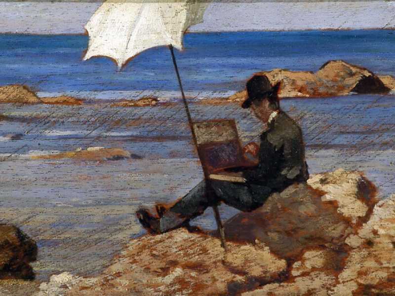 Giovanni Fattori, Silvestro Lega dipinge sugli scogli (1866, Wikipedia)&nbsp;<br />