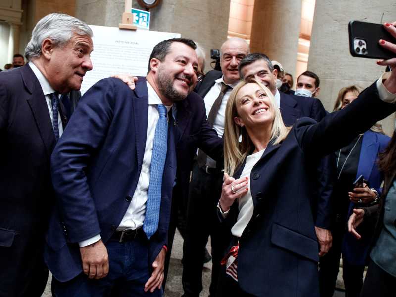 Matteo Salvini, Giorgia Meloni e gli altri leader della coalizione di centrodestra (LaPresse)