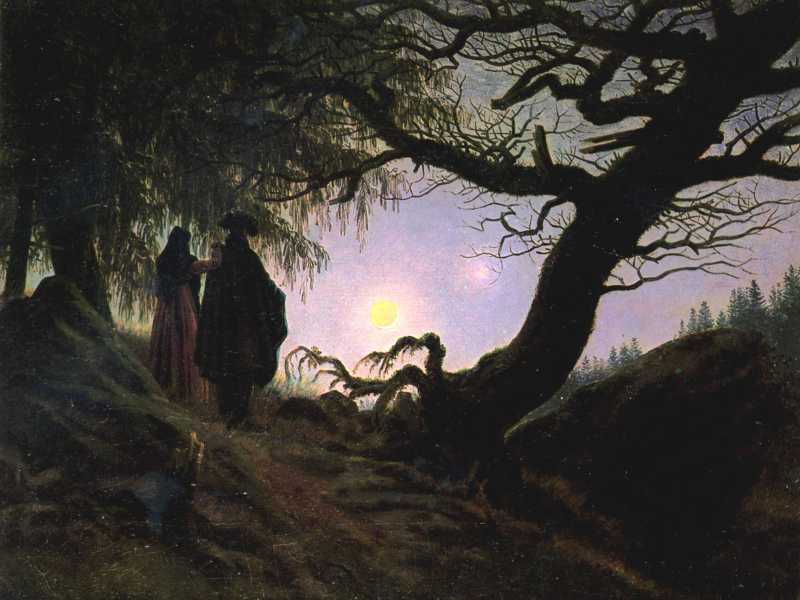 "Un uomo e una donna davanti alla luna", Caspar Friedrich, 1918 (Wikimedia Commons)<br />&nbsp;