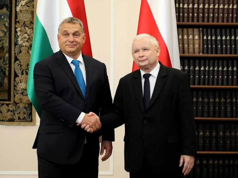Viktor Orb&aacute;n e Jarosław Kaczynski (Ansa)&nbsp;<br />
