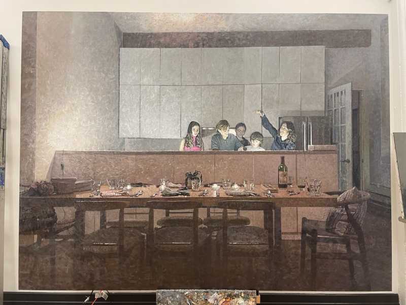 Bernardo Siciliano, Thanksgiving. Olio su tela, 264x198 cm, 2021&nbsp;<br />
