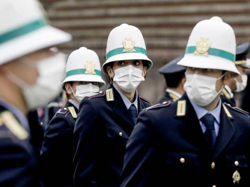 Un momento della cerimonia per l'anniversario della fondazione del Corpo di Polizia Locale di Milano, 21 ottobre 2021. ANSA/MOURAD BALTI TOUATI&nbsp;<br />