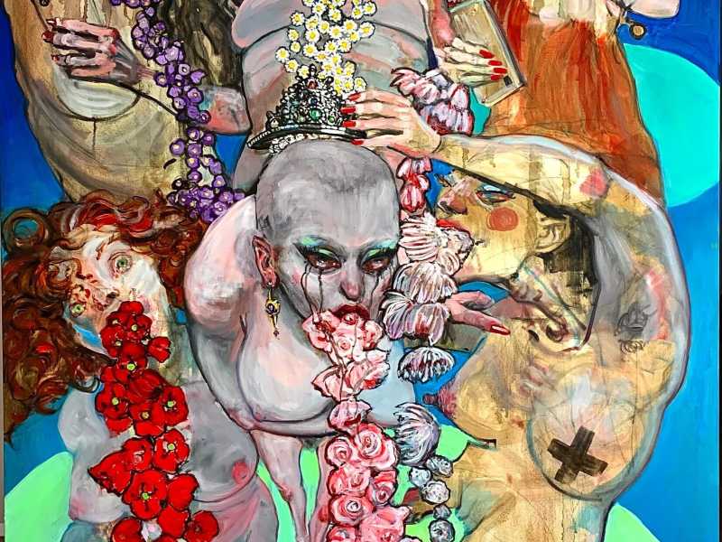 Enrico Robusti, “Proclamazione di Miss Vomito” (particolare). Olio su tela, 100 x 120 cm, 2022 <br />