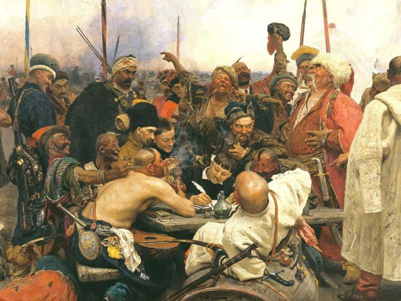 La scena dei cosacchi che dettano la lettera di insulti al sultano &egrave; stata resa celebre dal dipinto di Ilja Repin, 1880-1881 (Wikimedia Commons)&nbsp;<br />
