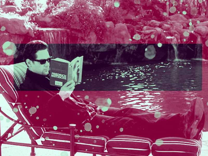 Paul Rudd nei panni di Josh legge Friedrich Nietzsche a bordo piscina in "Clueless", film di Amy Heckerling del 1995 (elaborazione grafica Enrico Cicchetti)<br />