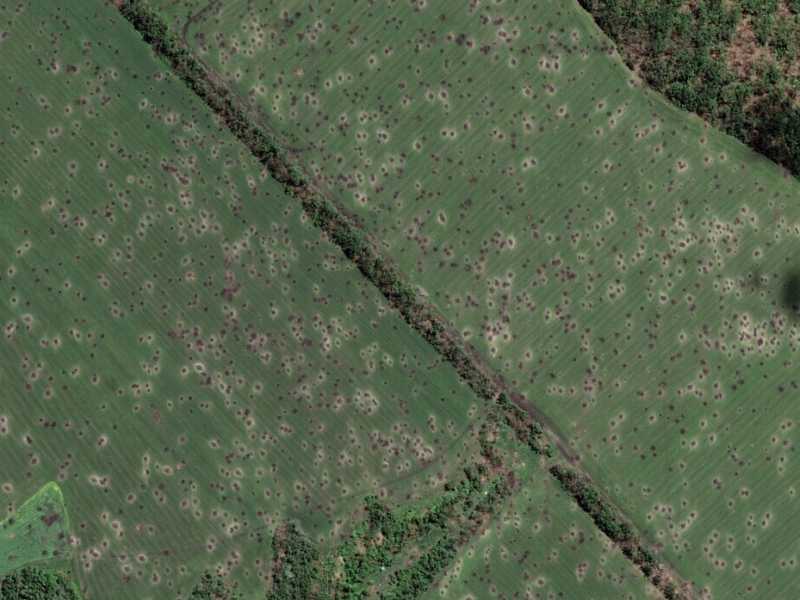 &nbsp;Un campo vicino a Slovyansk porta i segni dei crateri dell'artiglieria. L'immagine di Maxar Technologies<br />