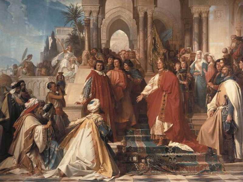 La corte dell'imperatore Federico II a Palermo, Arthur von Ramberg (Wikimedia)