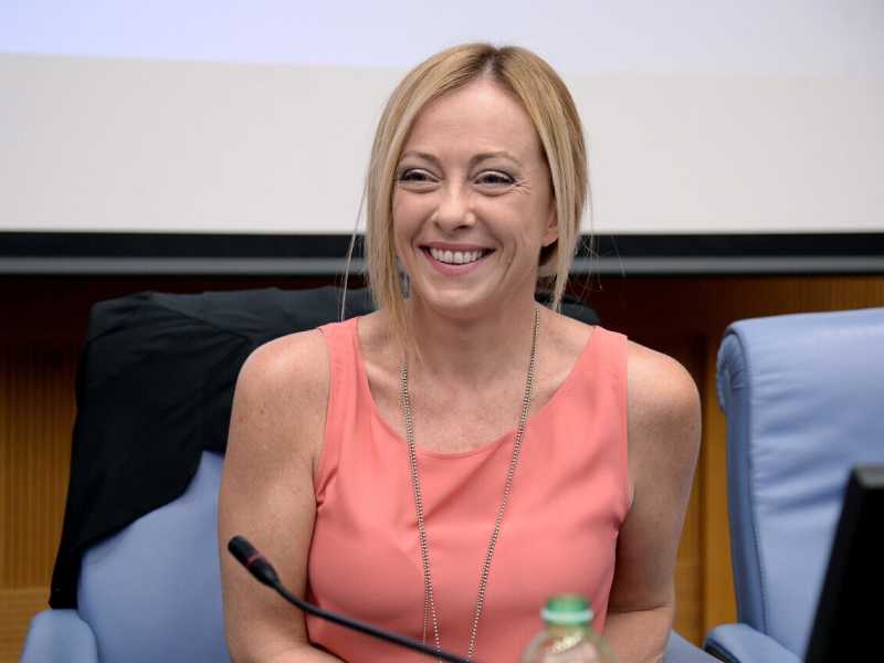 Giorgia Meloni sorride alla Direzione Nazionale di Fratelli d'Italia (Ansa) <br />