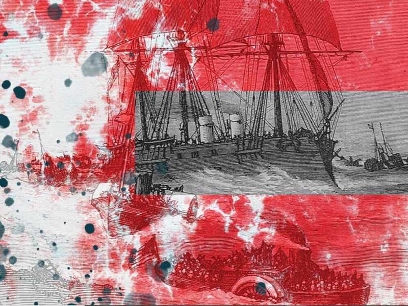 Elaborazione a partire dall'incisione di Edouard Riou, La partenza dell'"Abraham Lincoln", "Ventimila leghe sotto i mari"