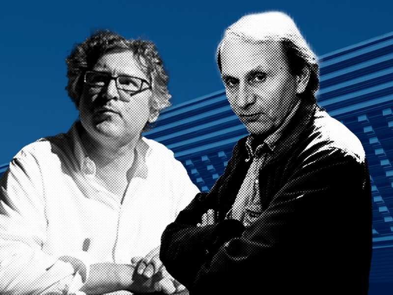 Michel Onfray e Michel Houellebecq (elaborazione grafica Il Foglio) <br />