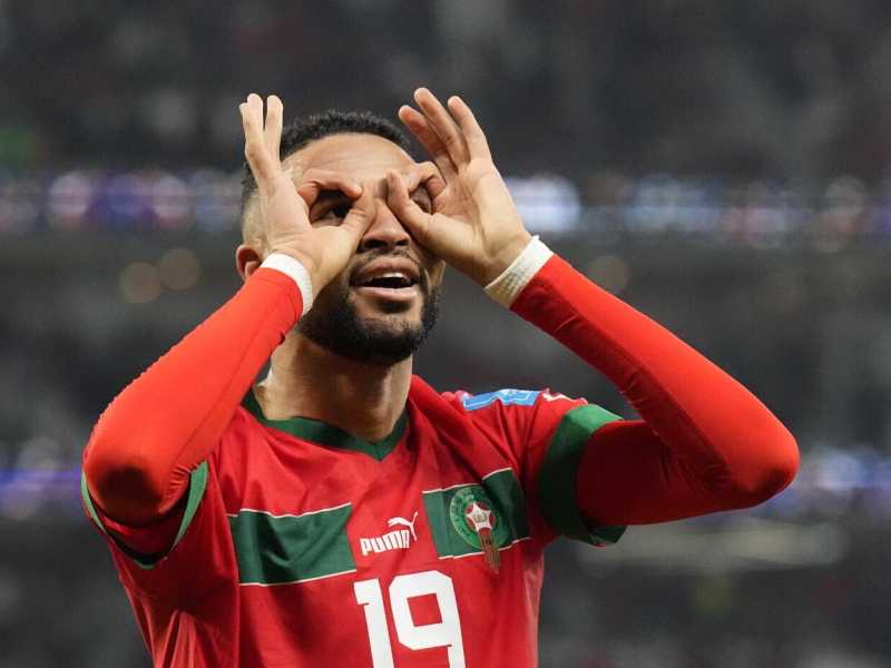 Youssef En-Nesyri, autore del gol del Marocco nel quarto di finale di sabato contro il Portogallo che ha qualificato la squadra africana per le semifinali (LaPresse)&nbsp;<br />