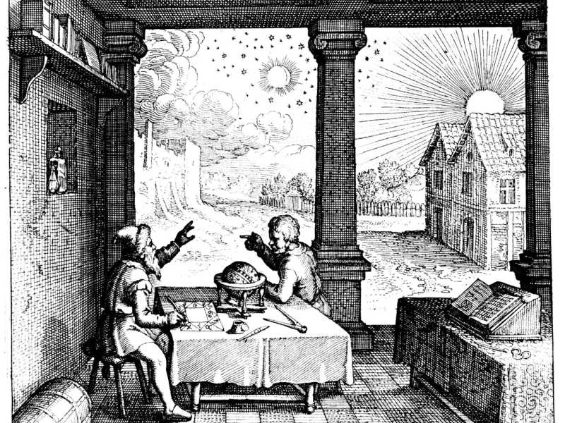 "Astrologi che preparano un oroscopo". Incisione di Robert Fludd "Utriuque Cosmi" (1617-19) (via Olycom)&nbsp;<br />