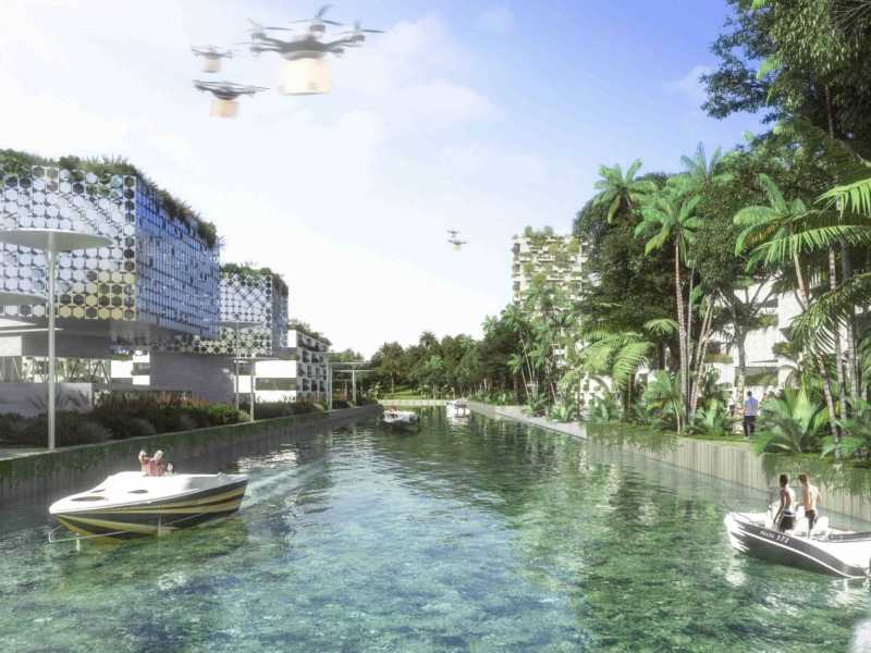 Rendering della Smart Forest City di Canc&uacute;n (courtesy of Stefano Boeri Architects)&nbsp;<br />