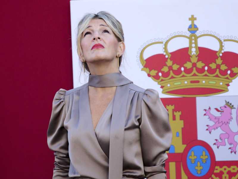 Yolanda Diaz alla parata militare del 12 ottobre 2022 a Madrid, Spagna (Foto di Carlos Alvarez/Getty Images) <br />