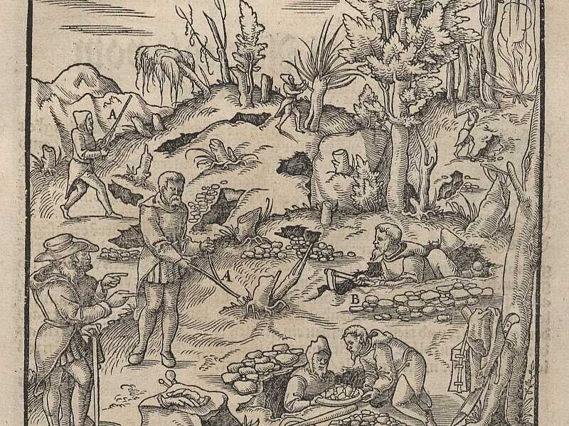 Alla ricerca di giacimenti di minerali, rabdomanti (Georgius Agricola &amp; Johann Becher) via Wikimedia&nbsp;<br />