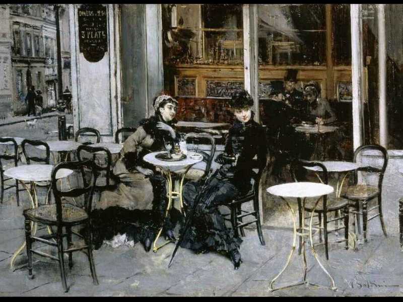 Conversazione al caff&egrave; &egrave; un dipinto a olio su tavola di Giovanni Boldini, databile al 1879 circa e conservato in una collezione privata &nbsp;<br />