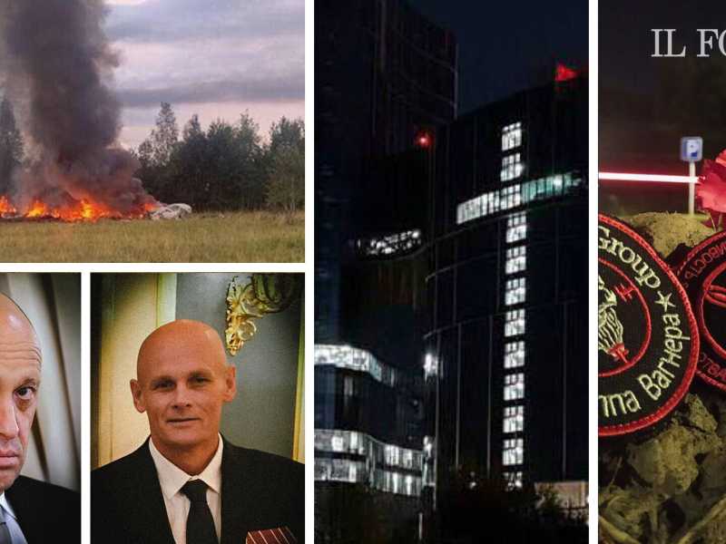 Il jet abbattuto, Prigozhin e Utkin. A San Pietroburgo, nell'edificio del Centro Wagner, le luci accese delle finestre formano una croce <br />&nbsp;<br />