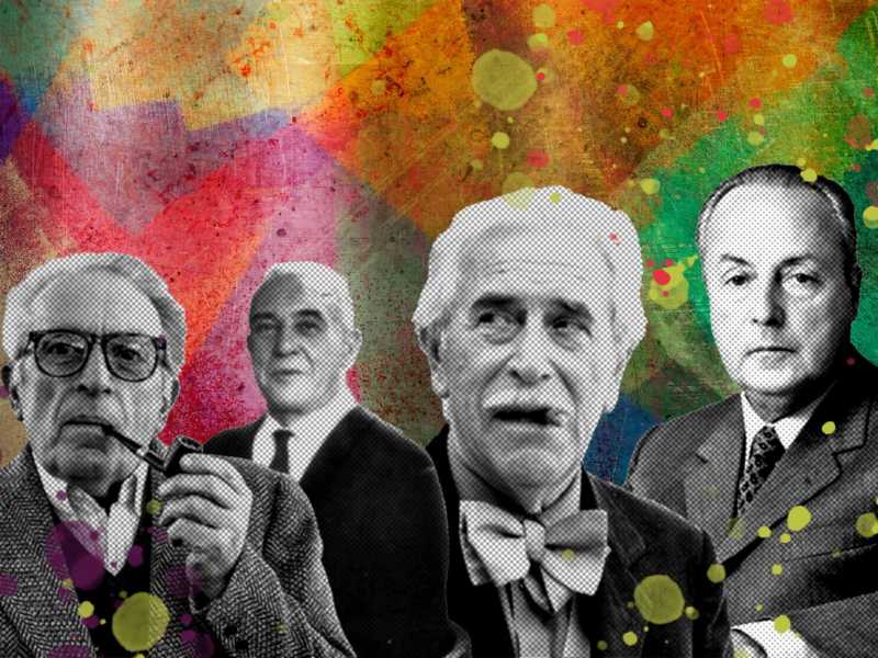 Luigi Malerba, Mario Bonfantini, Mario Soldati e Giorgio Bassani (elaborazione grafica di Enrico Cicchetti)<br />