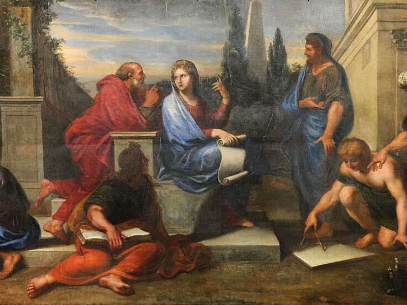 Michel Corneille il Giovane, &ldquo;Aspasia circondata dai filosofi greci&rdquo;, 1670 circa (Wikipedia)&nbsp;<br />