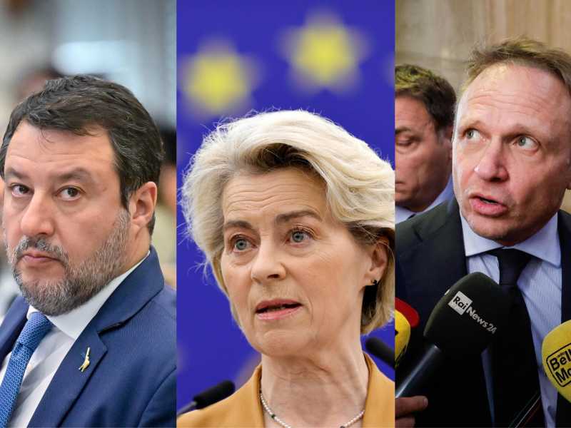 &nbsp;Matteo Salvini, Ursula von der Leyen e Francesco Lollobrigida - foto Ansa