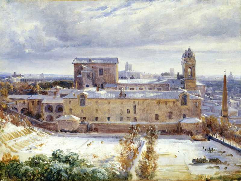 Santa Trinit&agrave; dei Monti nella neve di Andr&eacute; Giroux, 1830 circa&nbsp;<br />