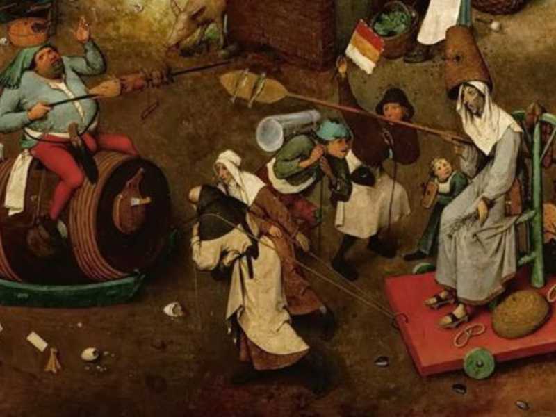 Un dettaglio del dipinto di Pieter Bruegel il Vecchio, "Lotta tra Carnevale e Quaresima"<br />