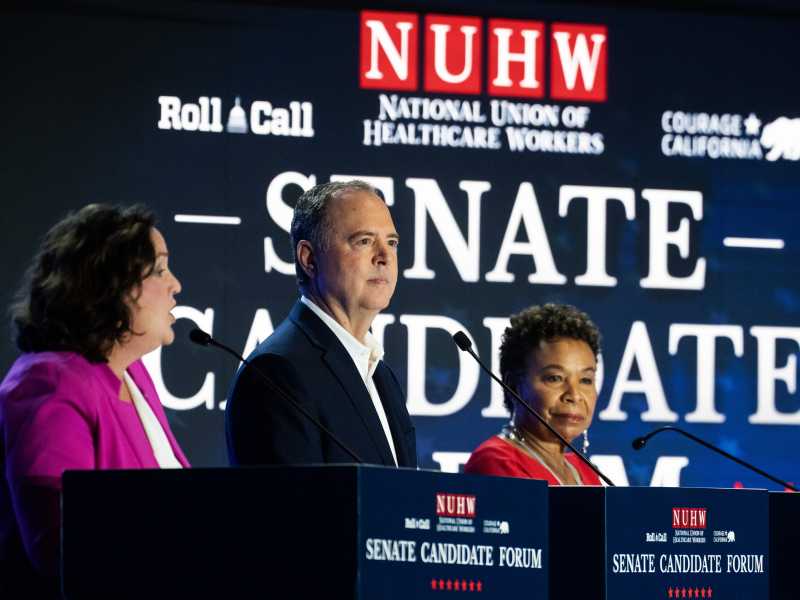 &nbsp;&nbsp;Adam Schiff, Katie Porter e Barbara Lee - foto via Getty Images