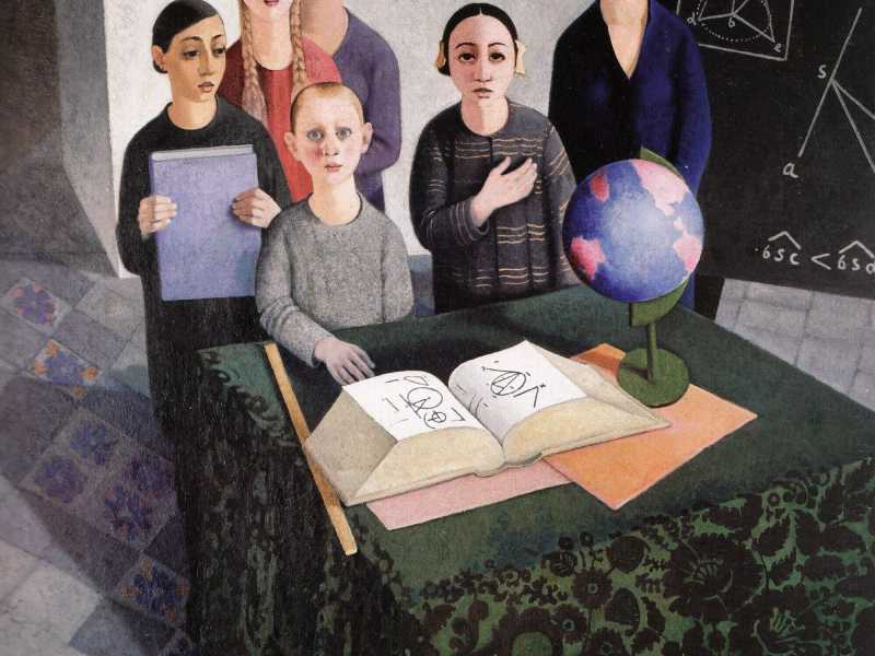 Felice Casorati, &ldquo;Gli scolari&rdquo; (1927-1928), olio su tavola. Palermo, Galleria Civica d&rsquo;Arte Moderna&nbsp;<br />